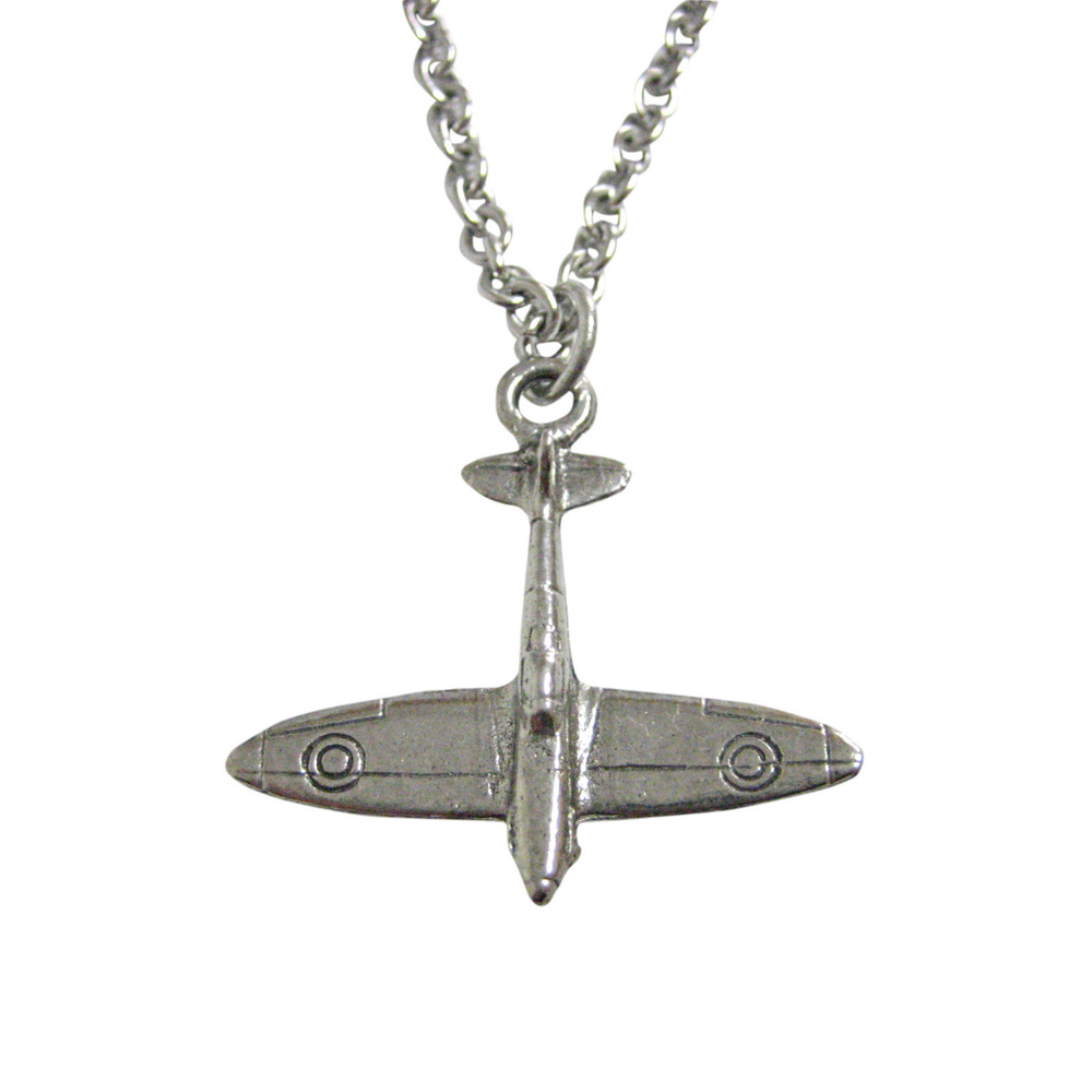 Silver Toned Spitfire Plane Pendant Necklace